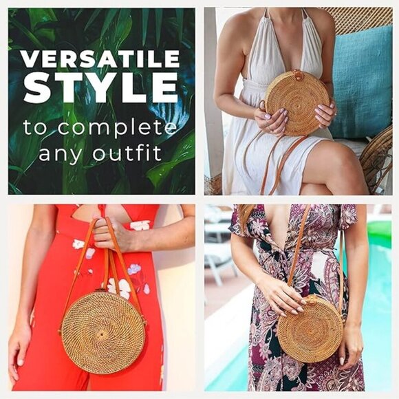 Handmade Bali Round  Rattan Straw Boho Bag - Picture 3 of 8